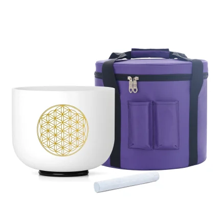 Aurora Glow - Frosted flower life Crystal bowl meditation set (with bag)_1 Flower of life - Crystal bowl meditation set (with bag)