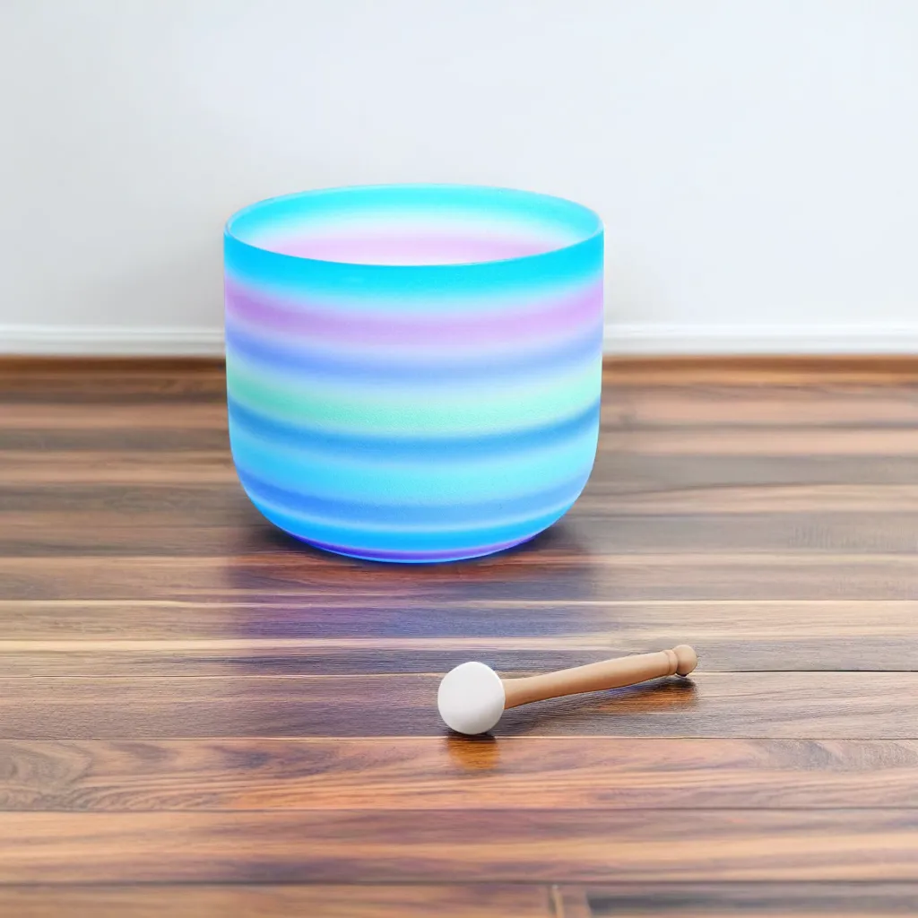Blue rainbow crystal meditation bowl, view 3