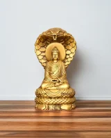 Golden Naja Buddha Statues – Handcrafted Spiritual Decor_face Golden Naja Buddha Statues, front view