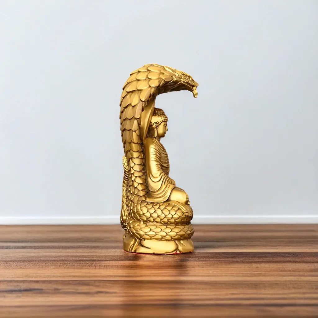 Golden Naja Buddha Statues – Handcrafted Spiritual Decor_right 2 Golden Naja Buddha Statues, seen from the right