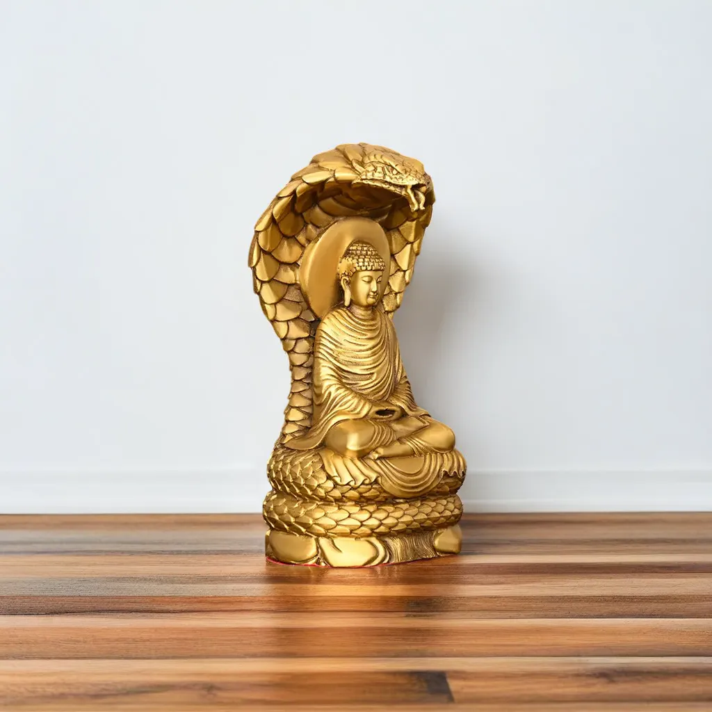 Golden Naja Buddha Statues – Handcrafted Spiritual Decor_right Golden Naja Buddha Statues, seen from the right